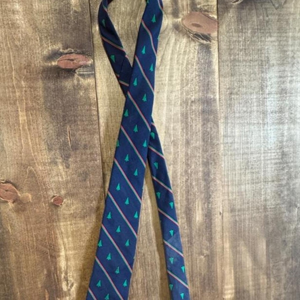 Alynn Christmas Tree Novelty Necktie Navy Silk Vintage Men's Holiday Tie